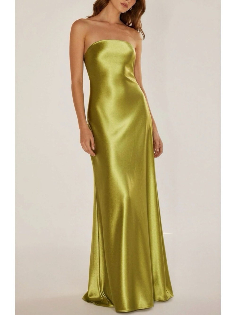 LOVERS + FRIENDS Lucy Open Back Cowl Satin Gown, Chartreuse, XS